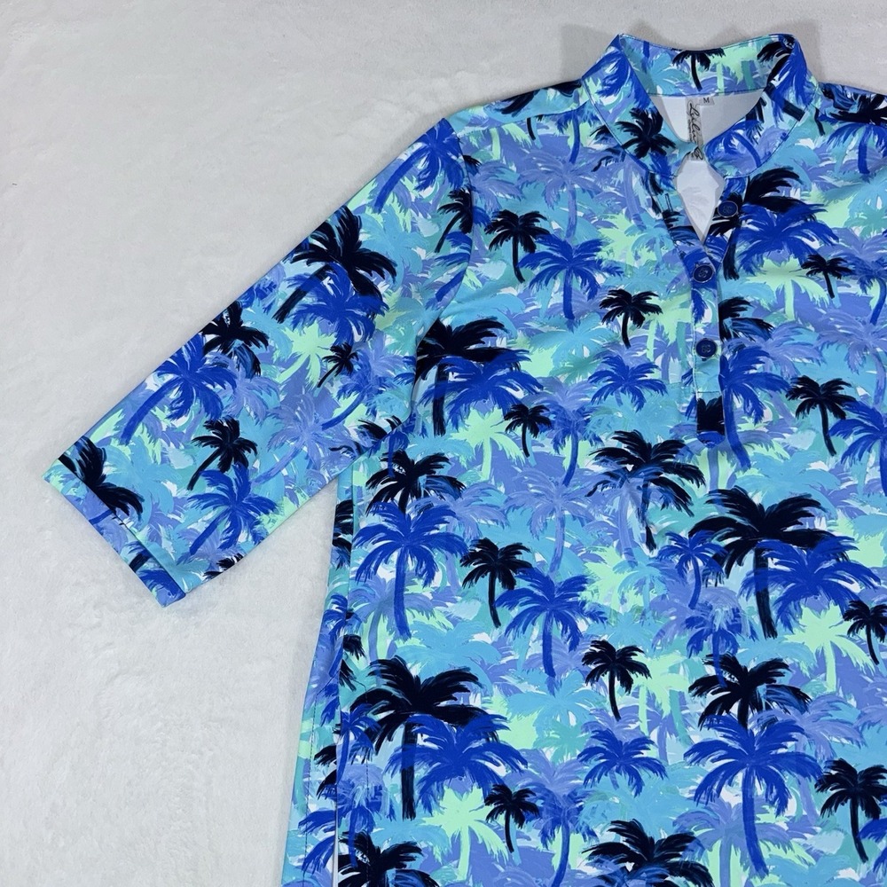 Lulu B V-NECK TRAVEL TUNIC Top Blue Palm Tree Print 3/4 Sleeve UPF 50+ Resort‎ - Picture 4 of 11